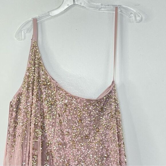 Mac Duggal 9224 Size 14 One Shoulder Embellished Trapeze A-Line Gown, Tan/Blush - Picture 4 of 10